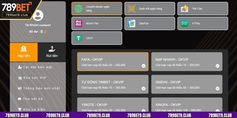 Ưu điểm nổi bật của hệ thống nạp tiền 789bet