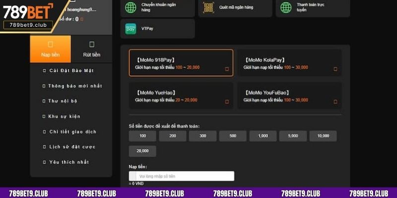 Hướng dẫn các bước nạp tiền 789bet thành công cho người mới